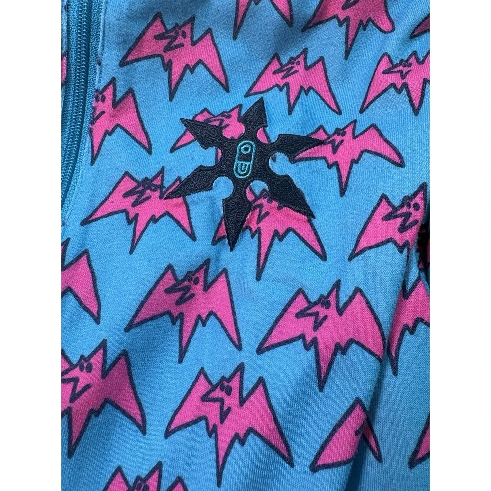 Airblaster One Piece Ninja Suit Youth M 8-10 Blue Pink Bat Print Hooded Camping